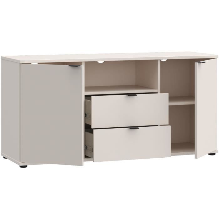 Meuble TV - GANYMEDE - Sable - 2 portes, 2 tiroirs, 1 niche - 129,8 x 41,3 x 63,1 cm