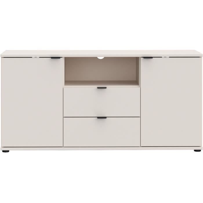 Meuble TV - GANYMEDE - Sable - 2 portes, 2 tiroirs, 1 niche - 129,8 x 41,3 x 63,1 cm