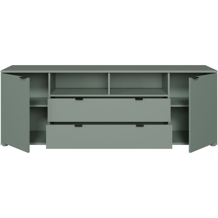 Meuble TV - GANYMEDE - Sauge - 2 portes, 2 tiroirs, 2 niches - 179,8 x 41,3 x 63,1 cm