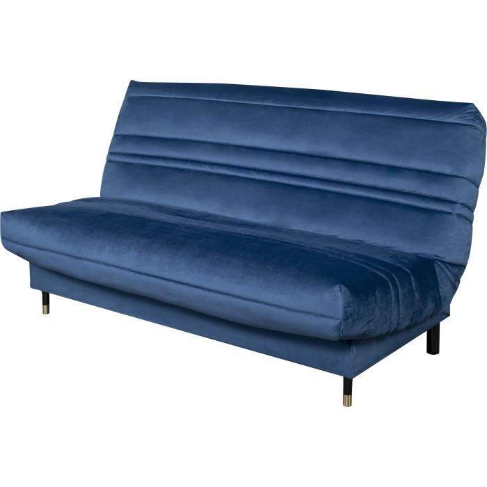 GOLDY Clic-clac 2/3 places - Matelas SIMMONS Ep.13 cm - Mousse HR 35 kg/m3 - Tissu Bleu - Fabriqué en France