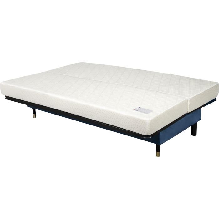 GOLDY Clic-clac 2/3 places - Matelas SIMMONS Ep.13 cm - Mousse HR 35 kg/m3 - Tissu Bleu - Fabriqué en France