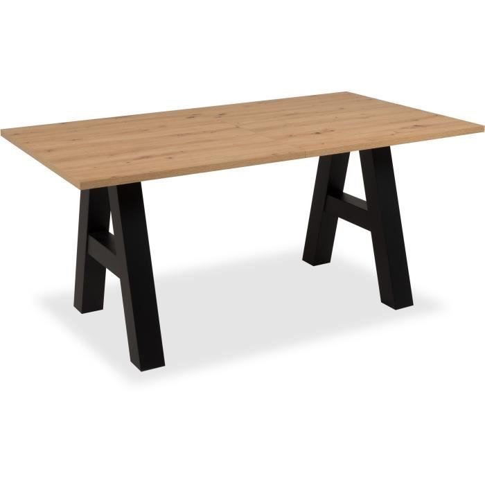 Table a manger GRANADA extensible - Style Industriel - 6/10 personnes - 2 rallonges 40 cm - L 157/237 x P 90 x H 75 cm - Chene/Noir