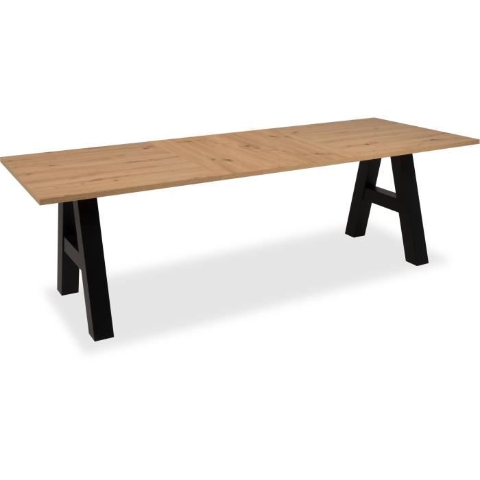 Table a manger GRANADA extensible - Style Industriel - 6/10 personnes - 2 rallonges 40 cm - L 157/237 x P 90 x H 75 cm - Chene/Noir