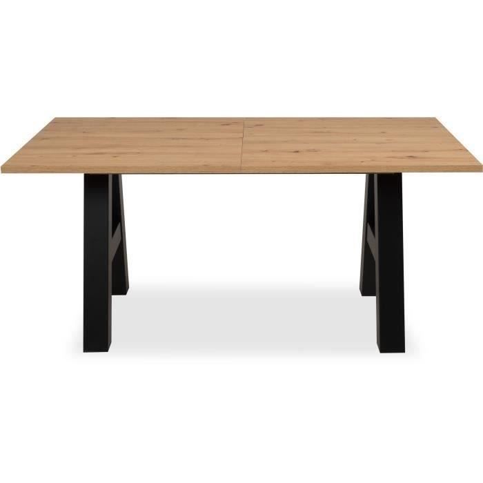 Table a manger GRANADA extensible - Style Industriel - 6/10 personnes - 2 rallonges 40 cm - L 157/237 x P 90 x H 75 cm - Chene/Noir