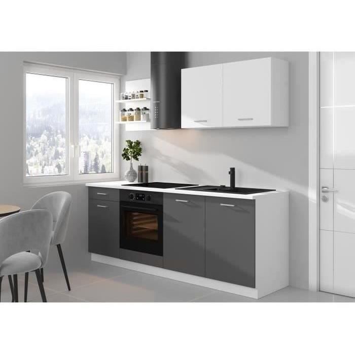 Cuisine complete PREGO - L 210 cm - DÈcor gris Graphit - Plan de travail 210 cm inclus