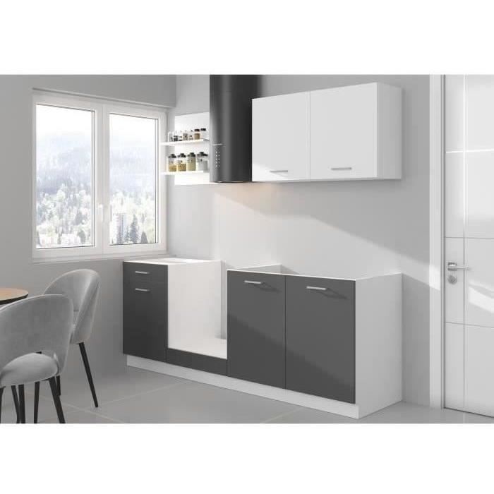 Cuisine complete PREGO - L 210 cm - Décor gris Graphit - Plan de travail 210 cm inclus