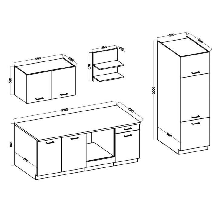 Cuisine complete PREGO- L 270 cm - Gris Graphit - Plan de travail 210 cm inclus