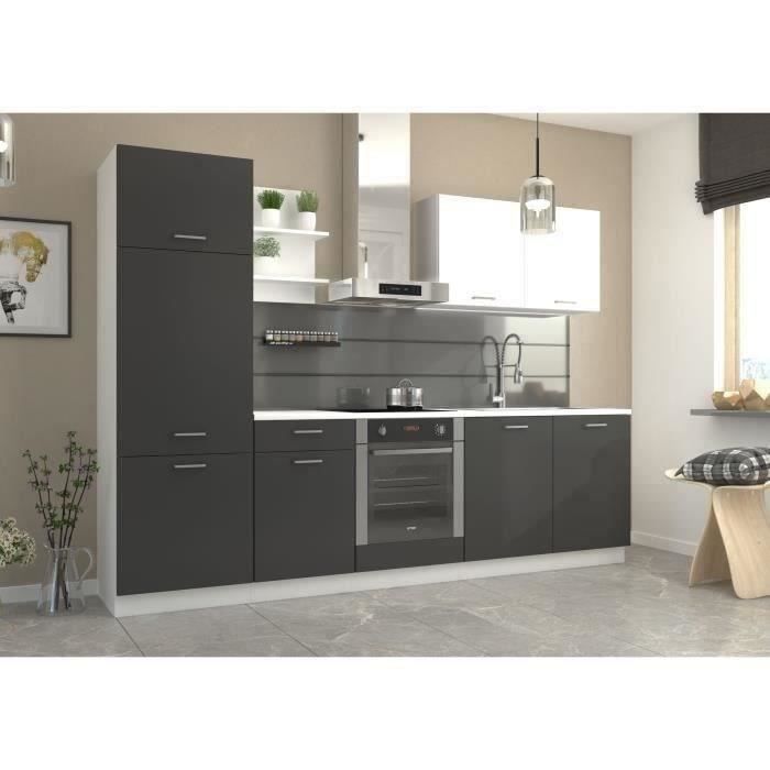 Cuisine complete PREGO- L 270 cm - Gris Graphit - Plan de travail 210 cm inclus