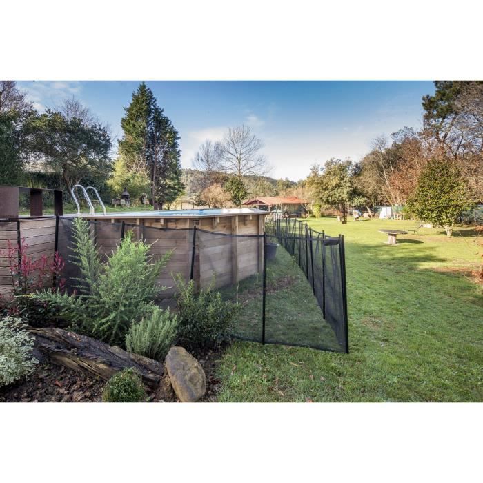 Barriere souple de sécurité - GRE - 3 m x H 1,33 m - Pré-montée - Toile recoupable - 4 poteaux + caches discrets