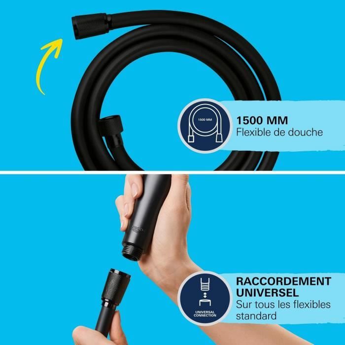 Flexible de douche - GROHE - 287412432 - 1,5 m - VitalioFlex Trend - Matt Black