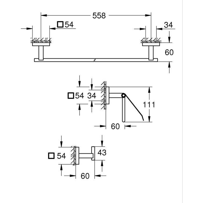 Set d'accessoires 3 en 1 - GROHE - 41124000 - Start Cube - Chromé