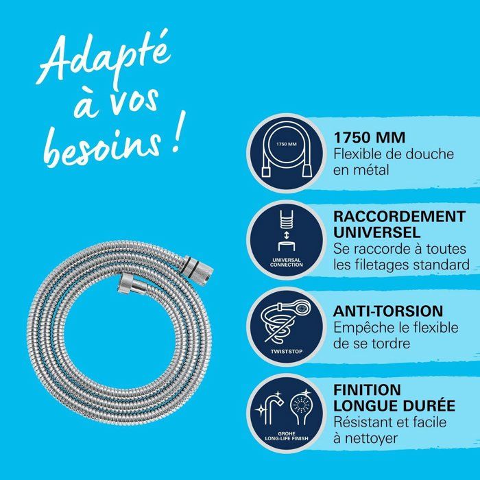 Flexible de douche - GROHE - 22100000 - 1,75 m - VitalioFlex - Métal