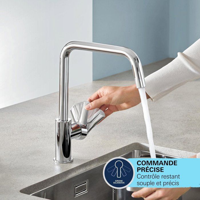 Robinet de cuisine avec douchette GROHE Start bec haut noir mat 2 jets
