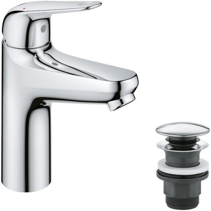 Mitigeur monocommande lavabo - GROHE Swift - 24326001 - Chromé - Taille M - Economie d'eau - Vidage clic clac