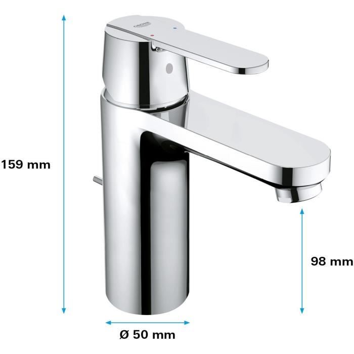GROHE Robinet de salle de bains lavabo Get, tirette de vidage, bonde incluse, robinet mousseur Èconomie d'eau, taille M, 23454000