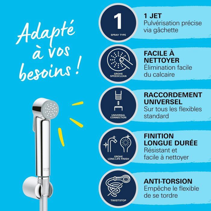Ensemble de douche 1 jet avec support mural GROHE Vitalio Trigger Spray 30 Chromé