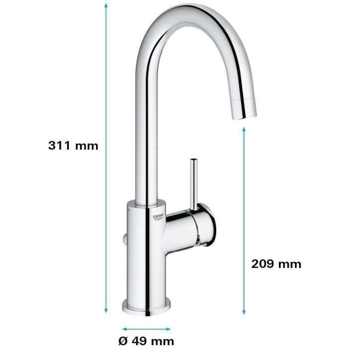Mitigeur monocommande Lavabo - GROHE - Taille L - Chromé - Pivotant - Economie d'eau
