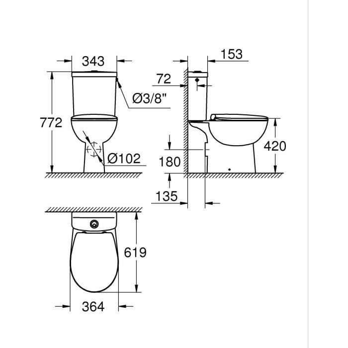 Ensemble WC - A poser - Sortie horizontale - Avec bride - GROHE