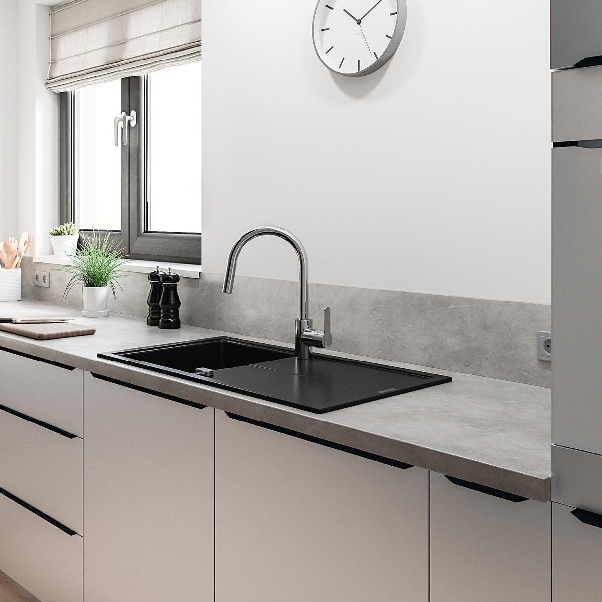 Mitigeur de cuisine - GROHE Get - Chromé - Bec en C - Bec Haut - Rotation 150°