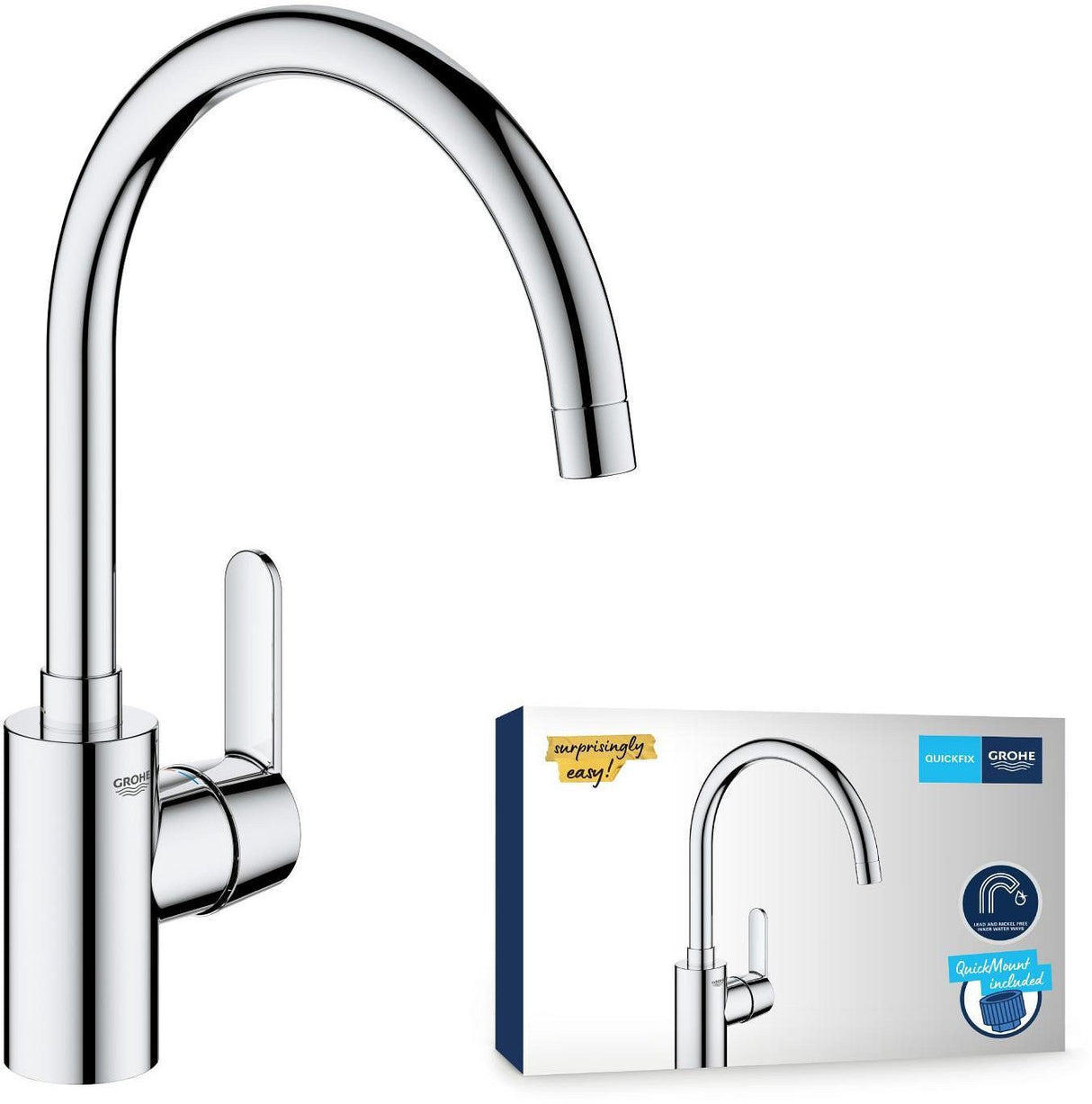 Mitigeur de cuisine - GROHE Get - Chromé - Bec en C - Bec Haut - Rotation 150°