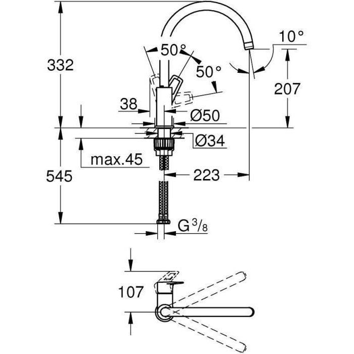 Robinet de cuisine évier monocommande BAULOOP bec haut pivotant - GROHE – 31368001