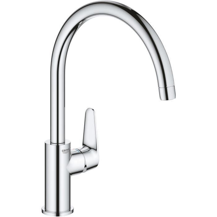 Mitigeur monocommande Evier - GROHE - 31554001 - Col de cygne - Chromé - Métal - Gris