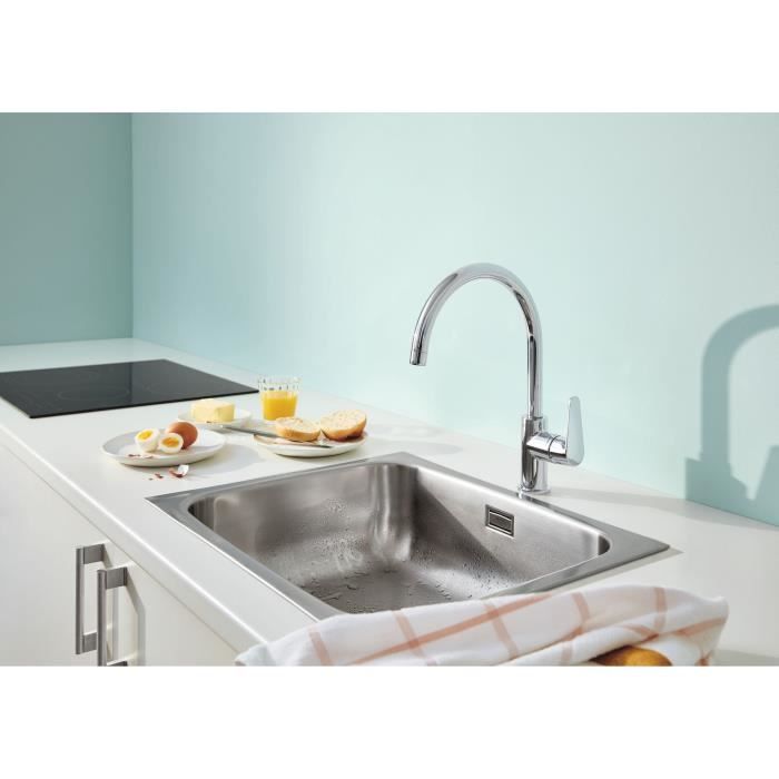 Mitigeur monocommande Evier - GROHE - 31554001 - Col de cygne - Chromé - Métal - Gris