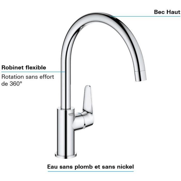 Mitigeur monocommande Evier - GROHE - 31554001 - Col de cygne - Chromé - Métal - Gris