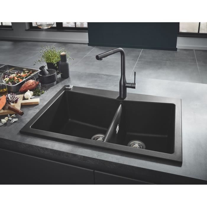 GROHE …vier en composite K700 31657AP0 - A encastrer - 2 bacs - sans Ègouttoir - 83,8x55,9 cm - Noir granite