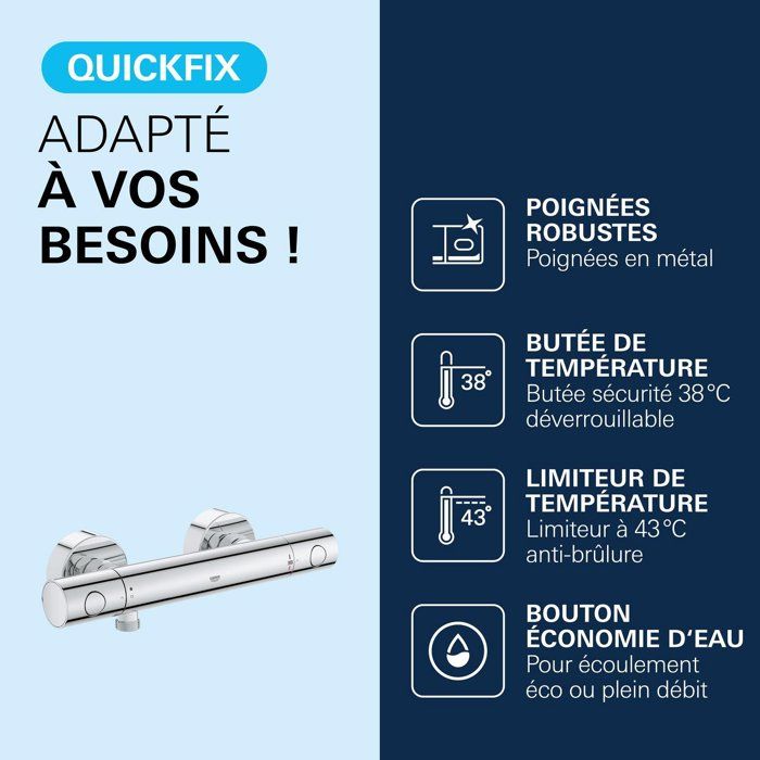 GROHE Mitigeur thermostatique douche Precision Get, montage mural, indicateur de température, filtres intégré, 34773000