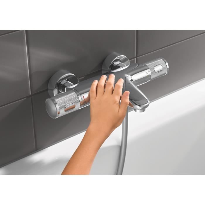 GROHE Mitigeur thermostatique douche Precision Feel, montage mural, indicateur de tempÈrature, filtres intÈgrÈs, chromÈ, 34788000