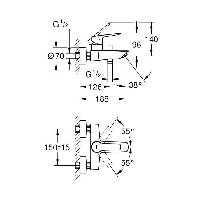 Mitigeur Bain/Douche GROHE Start - Chromé - Inverseur automatique - Economie d'eau - 23206002