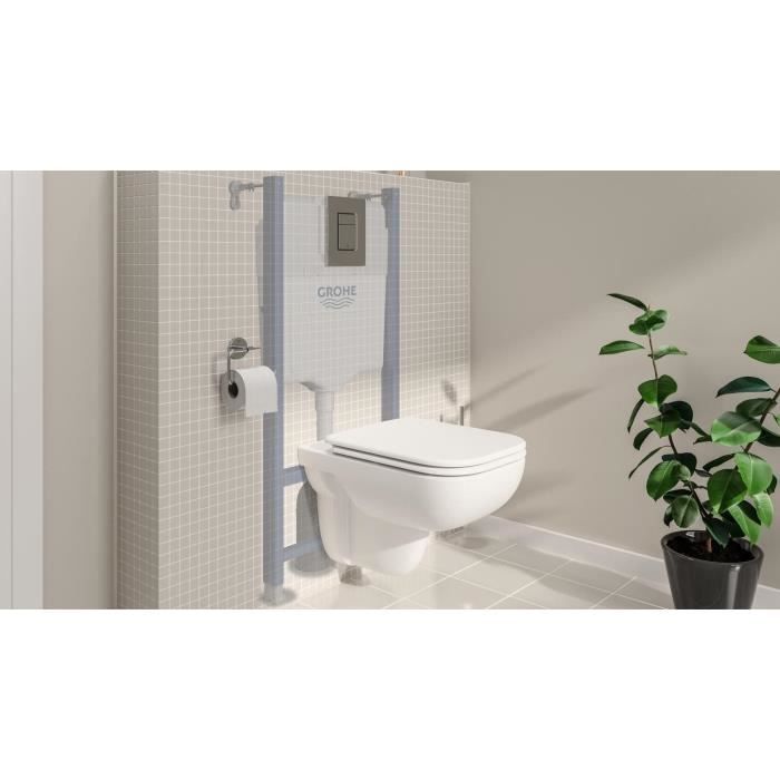 Pack Bâti support 5 en 1 - GROHE - Blanc - 1.13 m - Céramique - Cuvette + abattant + plaque de commande + supports muraux