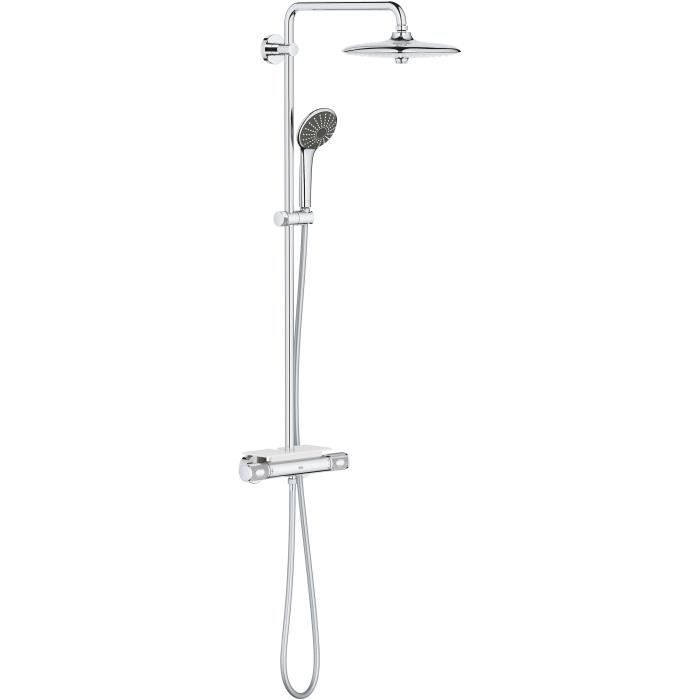 GROHE Colonne de douche mitigeur thermostatique Vitalio Joy 260, tete de douche 260mm, douchette 3 jets, chromé, 26403002