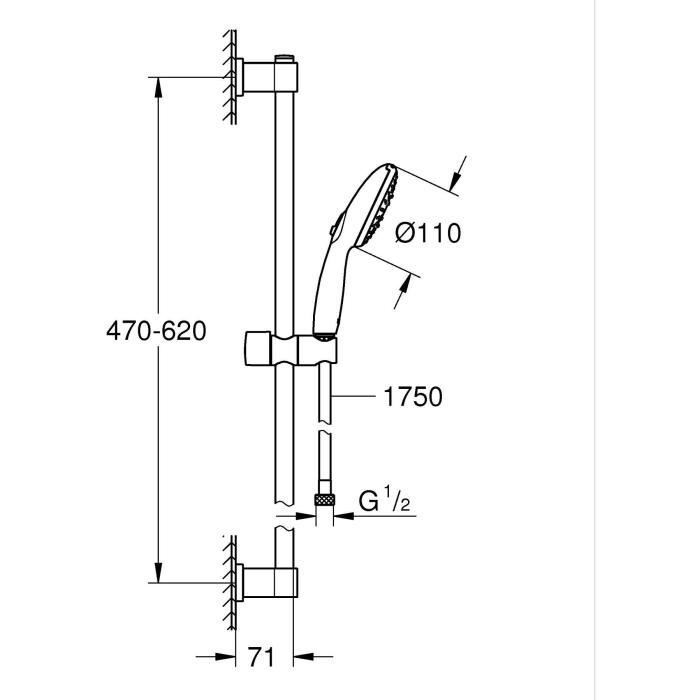 Ensemble de douche avec pommeau 3 jets, barre et flexible - GROHE Vitalio Start 110 26032001 - Sélection facile - Economie d'eau