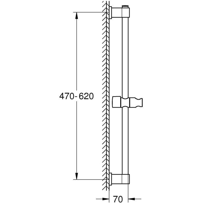 Barre de douche - GROHE Vitalio Universal 27724001 - 60cm - Ř 22 mm - Fixation supérieure réglable - A coller ou a visser - Chromé
