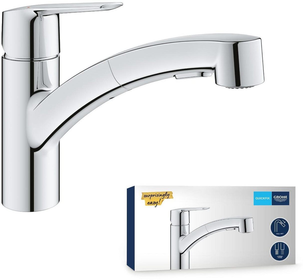 GROHE QUICKFIX Start Robinet de cuisine évier, douchette extractible, inverseur 2 jets, rotation 90°, 30531001