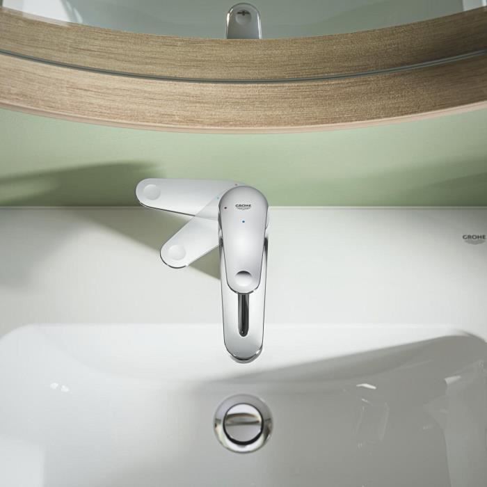 Mitigeur monocommande lavabo - GROHE Swift - 24328001 - Chromé - Taille M - Ouverture Eau Froide - Economie d'eau -Tirette et vidage
