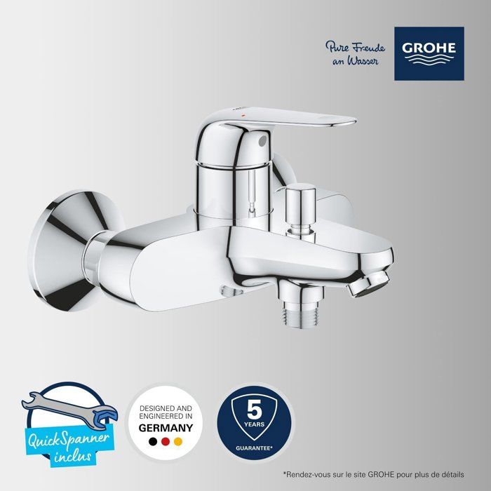 Mitigeur monocommande bain/douche - GROHE Swift - 24335001 - Chromé - Montage mural apparent