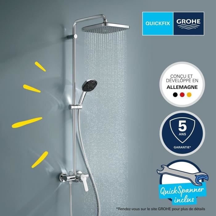 Colonne de douche avec mitigeur monocommande - Economie d'eau - GROHE Vitalio Comfort 250 - Chromé - 26985001