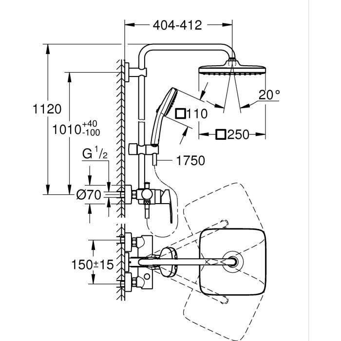 Colonne de douche avec mitigeur monocommande - Economie d'eau - GROHE Vitalio Comfort 250 - Chromé - 26985001