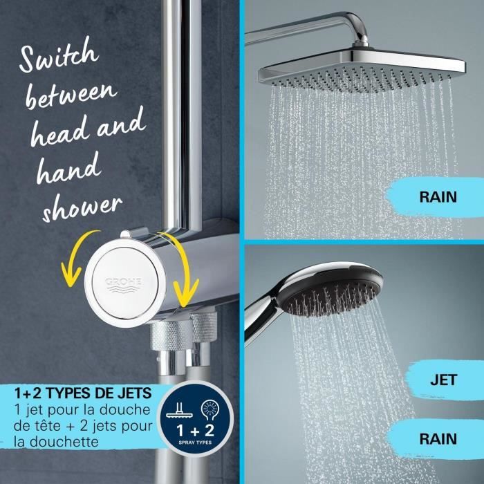Colonne de douche avec inverseur manuel - Economie d'eau - GROHE Vitalio Comfort 250 - Chromé - 26986001