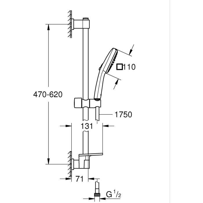 Ensemble de douche avec pommeau 2 jets, barre, flexible et tablette - GROHE Vitalio Comfort 110 26929001 - Economie d'eau - Chromé