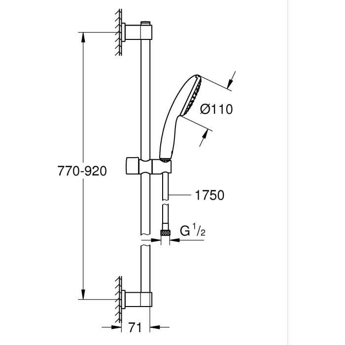 Ensemble de douche avec pommeau 1 jet, barre 90cm et flexible - GROHE Vitalio Start 110 26953001 - Economie d'eau - Chromé