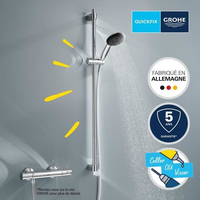 Ensemble de douche avec pommeau 2 jets, barre 90cm et flexible - GROHE Vitalio Start 110 26954001 - Economie d'eau - Chromé