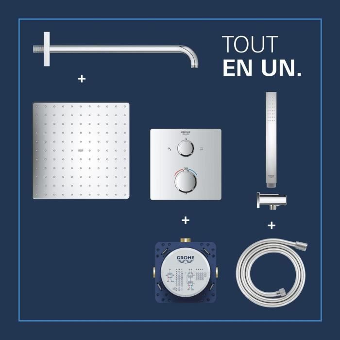Ensemble de douche encastré - 1 jet - Mitigeur thermostatique - GROHE - 34881000 - Gris