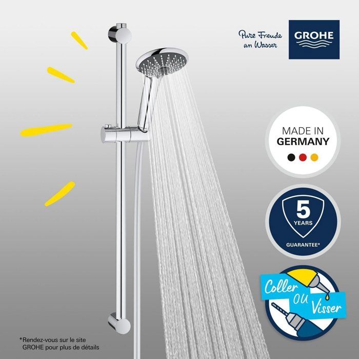 Ensemble de douche 3 jets - GROHE - Vitalio Joy 110 Massage - Flexible lisse - Systeme anti-torsion