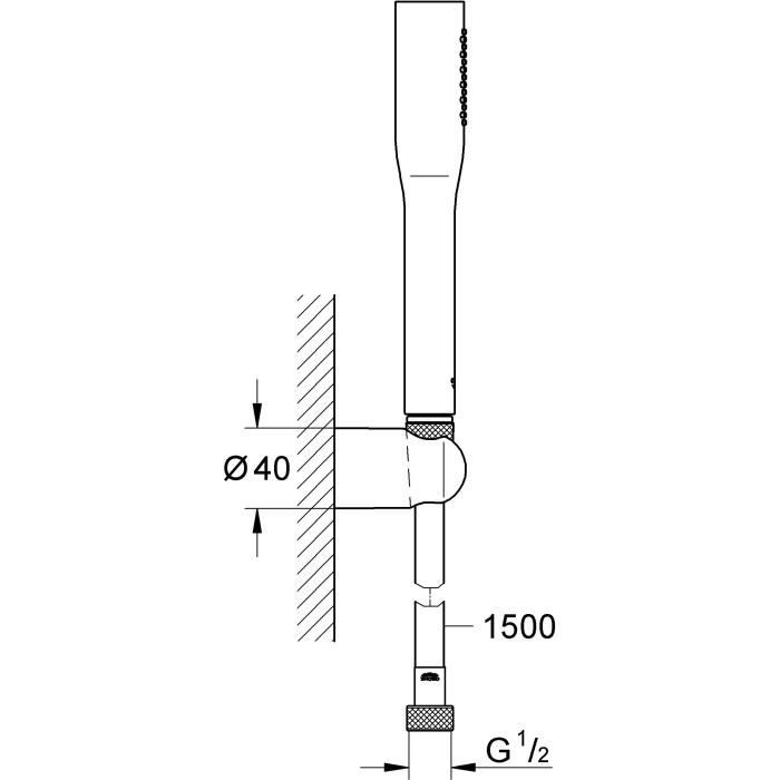 Ensemble de douche - GROHE - Vitalio Get Stick - Economie d'eau - Chrome - Support mural