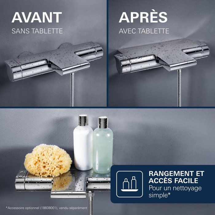 GROHE Mitigeur mural thermostatique bain/douche ˝ Grohtherm 2000 34174001 - Jet cascade - Limiteur de température - Economie d'eau