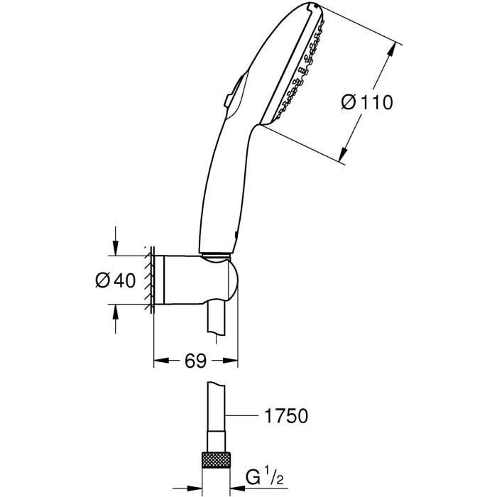 Ensemble de douche avec pommeau 2 jets, support et flexible - GROHE Vitalio Start 110 27950001 - Sélection facile - Economie d'eau